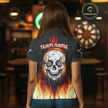 Load image into Gallery viewer, Custom White And Black Flames Skull Dartboard Dart Shirts For Women Dart Team Jerseys NYN0070