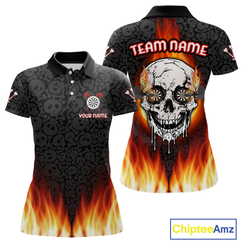 Custom White And Black Flames Skull Dartboard Dart Shirts For Women Dart Team Jerseys NYN0070