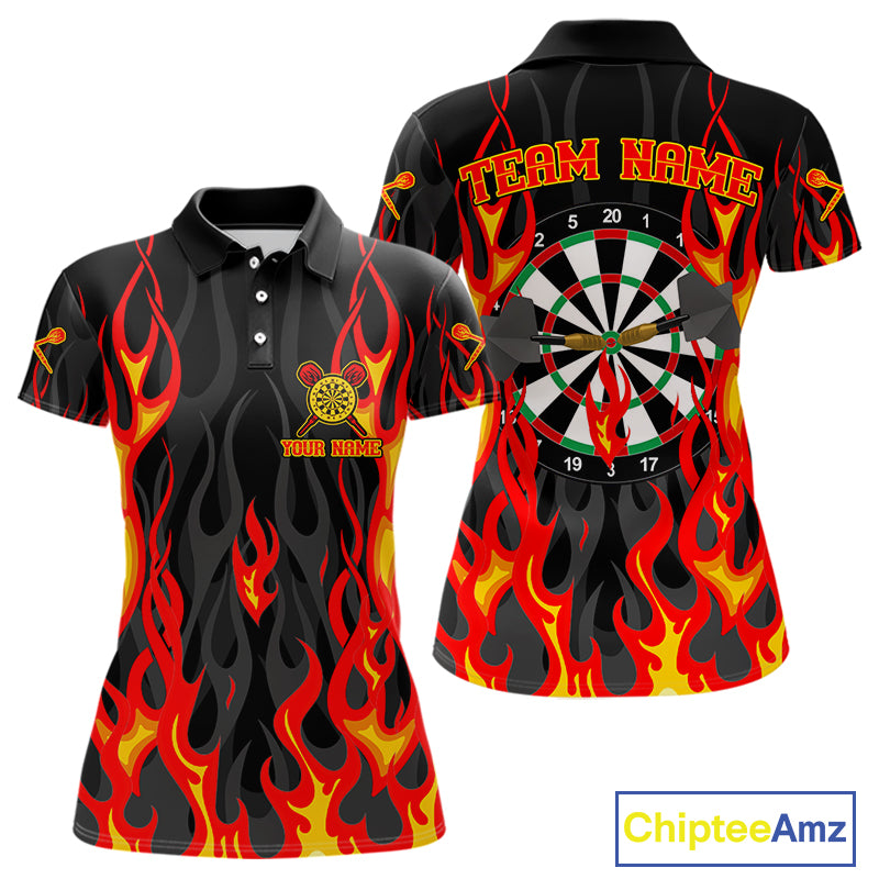 Custom Red Flames Dartboard Dart Shirts For Women Outfits Dart Team Jerseys NYN0072