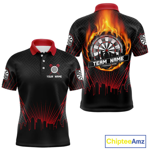 Custom Black And Red Fire Flame Dartboard Dart Shirts For Men, Dart Tournament Jerseys NYN0071