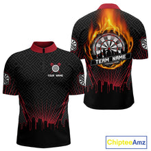 Load image into Gallery viewer, Custom Black And Red Fire Flame Dartboard Dart Shirts For Men, Dart Tournament Jerseys NYN0071
