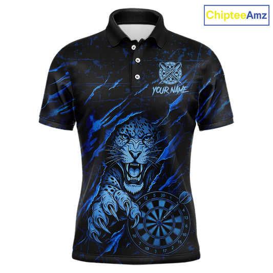 Blue Grunge Funny Tiger Men Dart Polo & 1/4-Zip Shirt Custom Name Tiger Dart Jersey For Darters NYN2973