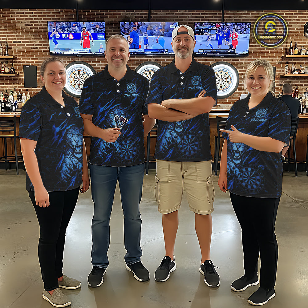 Blue Grunge Funny Tiger Men Dart Polo & 1/4-Zip Shirt Custom Name Tiger Dart Jersey For Darters NYN2973