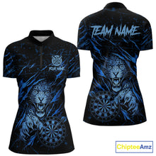 Load image into Gallery viewer, Blue Grunge Funny Tiger Women Dart Polo &amp; 1/4-Zip Shirt Custom Name Tiger Dart Jersey For Darters NYN2973