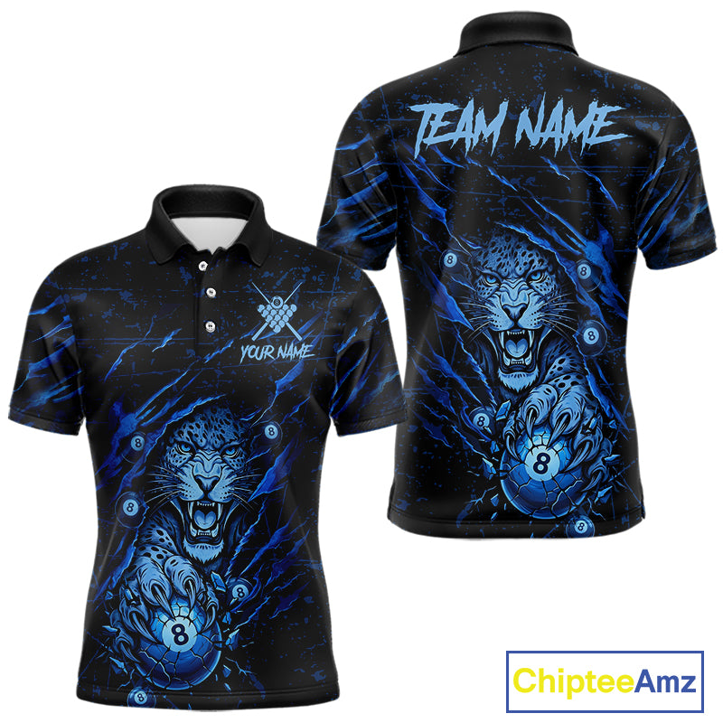 Blue Cracked 8 Ball Pool Shirts Custom Men Billiard Pool Shirts Funny Cobra Billiard Team Jerseys NYN2974