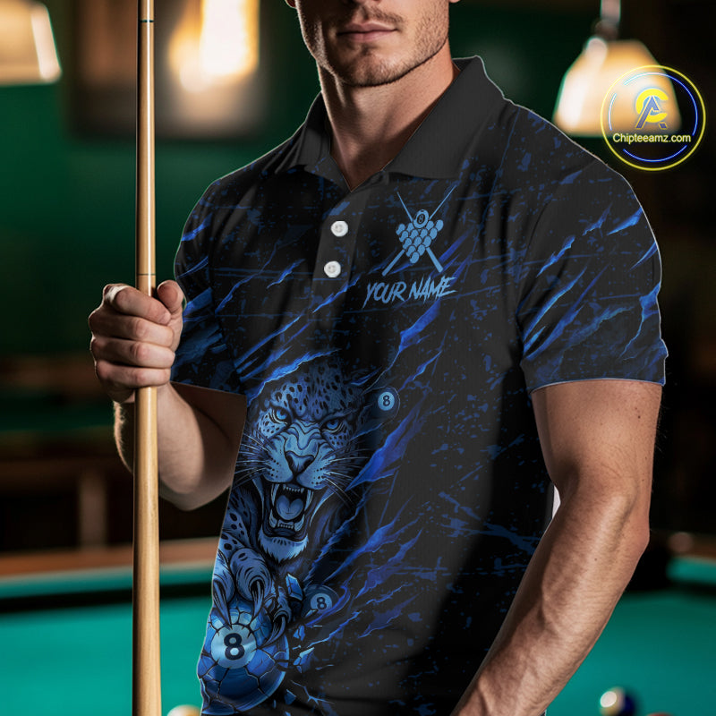 Blue Cracked 8 Ball Pool Shirts Custom Men Billiard Pool Shirts Funny Cobra Billiard Team Jerseys NYN2974