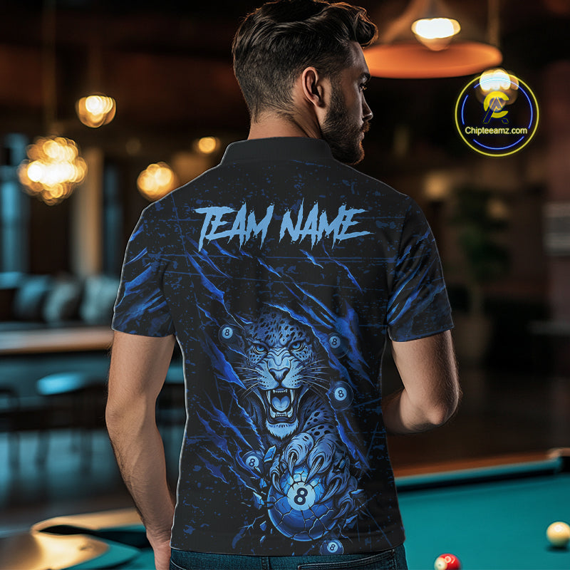 Blue Cracked 8 Ball Pool Shirts Custom Men Billiard Pool Shirts Funny Cobra Billiard Team Jerseys NYN2974