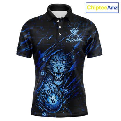Blue Cracked 8 Ball Pool Shirts Custom Men Billiard Pool Shirts Funny Cobra Billiard Team Jerseys NYN2974