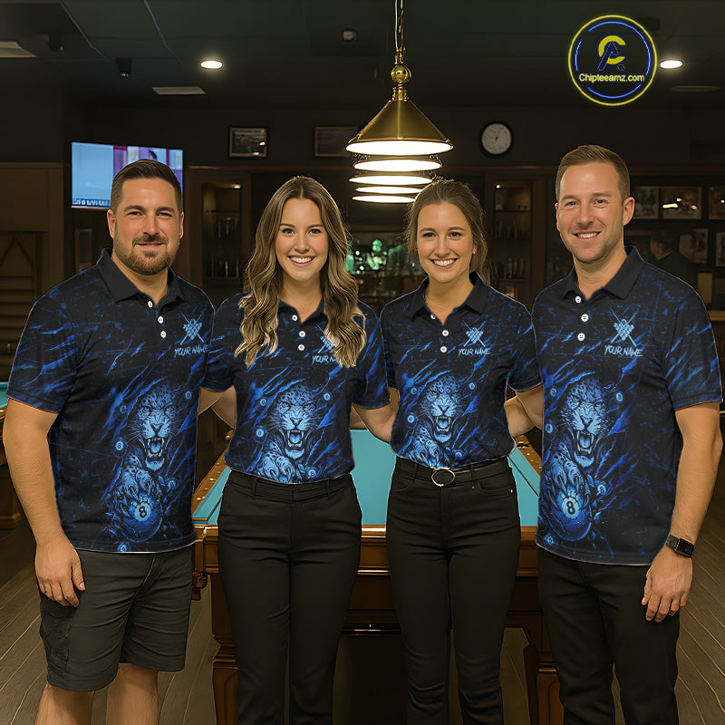 Blue Cracked 8 Ball Pool Shirts Custom Women Billiard Pool Shirts Funny Cobra Billiard Team Jerseys NYN2974