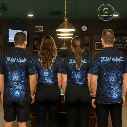 Blue Cracked 8 Ball Pool Shirts Custom Women Billiard Pool Shirts Funny Cobra Billiard Team Jerseys NYN2974