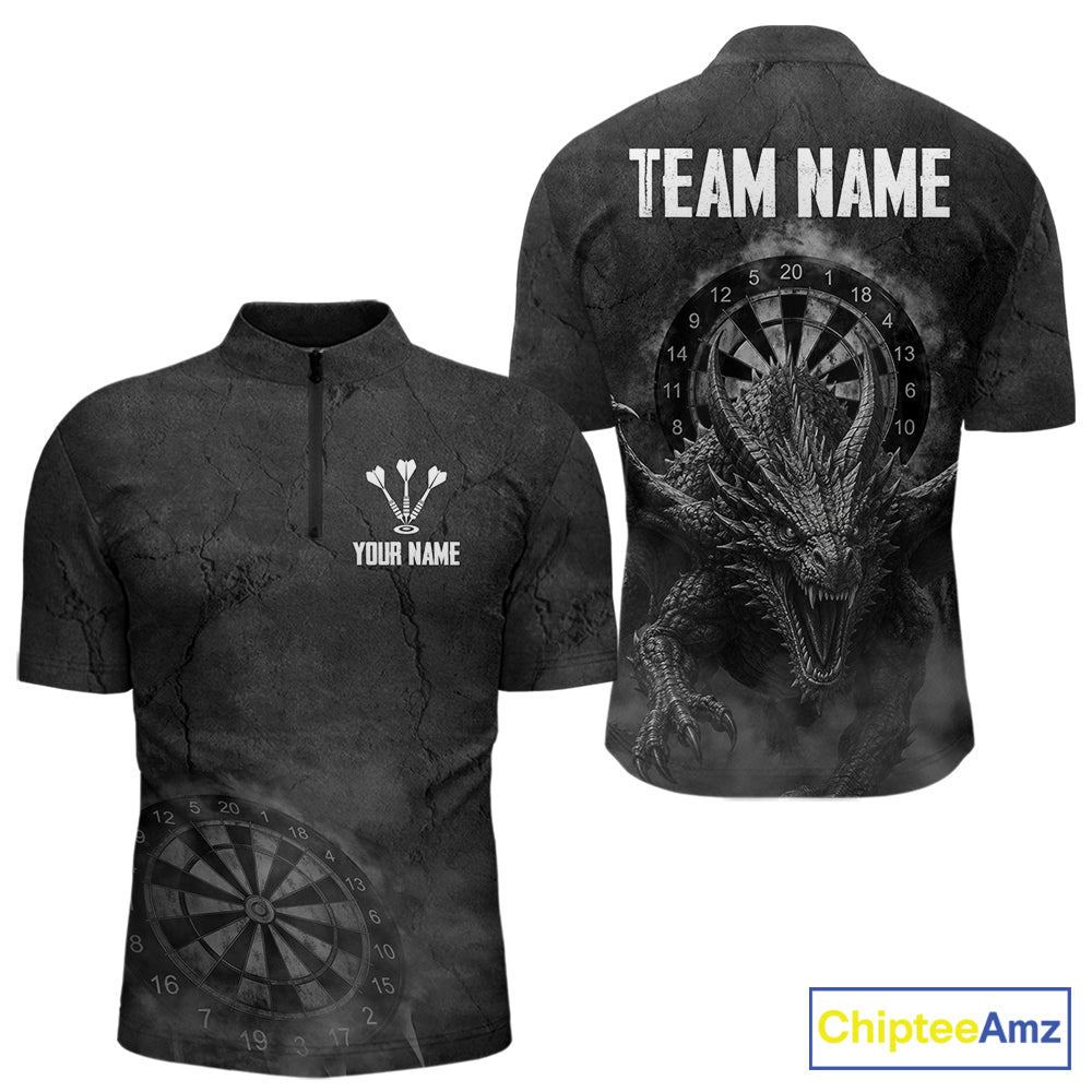 Custom Dragon Darts Shirt For Men With Cracked Stone, Dragon Grey Smoke Darts Team Jersey NYN3946