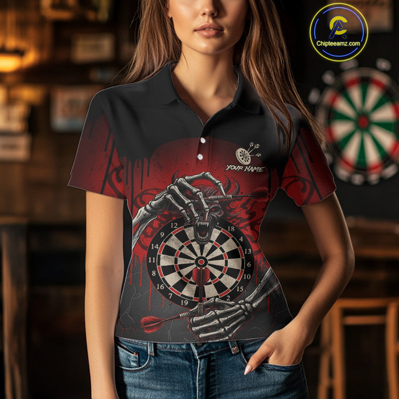 Custom Devil Skeleton Red Dripping Dartboard Women Darts Polo Shirt Outfits Dart Jerseys NYN1855