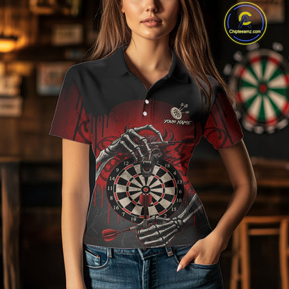 Custom Devil Skeleton Red Dripping Dartboard Women Darts Polo Shirt Outfits Dart Jerseys NYN1855