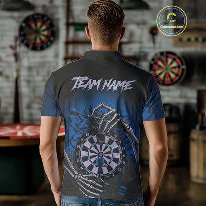 Custom Devil Skeleton Blue Dripping Dartboard Men Darts Polo Shirt Outfits Dart Jerseys NYN1856