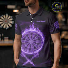 Load image into Gallery viewer, Purple Flames Dartboard &amp; Arrow Custom Men Darts Polo Shirt Fire Flame Dart Jerseys NYN1862