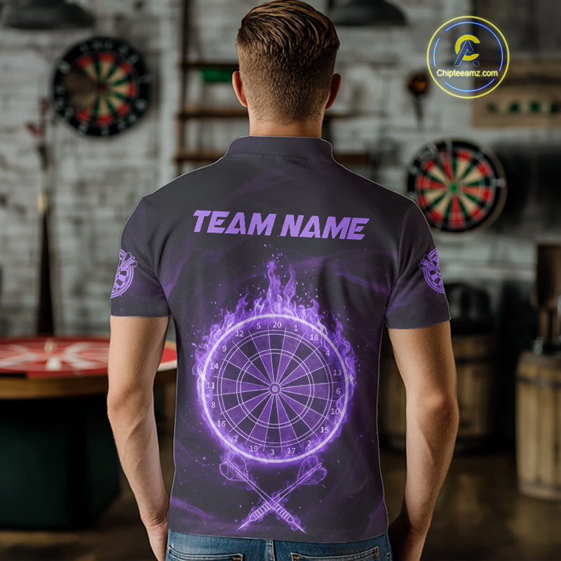 Purple Flames Dartboard & Arrow Custom Men Darts Polo Shirt Fire Flame Dart Jerseys NYN1862