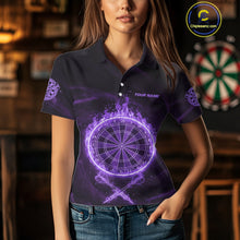 Load image into Gallery viewer, Purple Flames Dartboard &amp; Arrow Custom Women  Darts Polo Shirt Fire Flame Dart Jerseys NYN1862