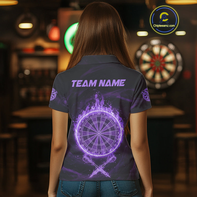 Purple Flames Dartboard & Arrow Custom Women  Darts Polo Shirt Fire Flame Dart Jerseys NYN1862