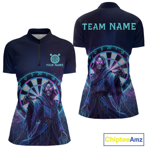 Custom Galaxy Purple Grim Reaper Dartboard Women Darts Quarter-Zip Shirt Colorful Dart Jerseys NYN1865