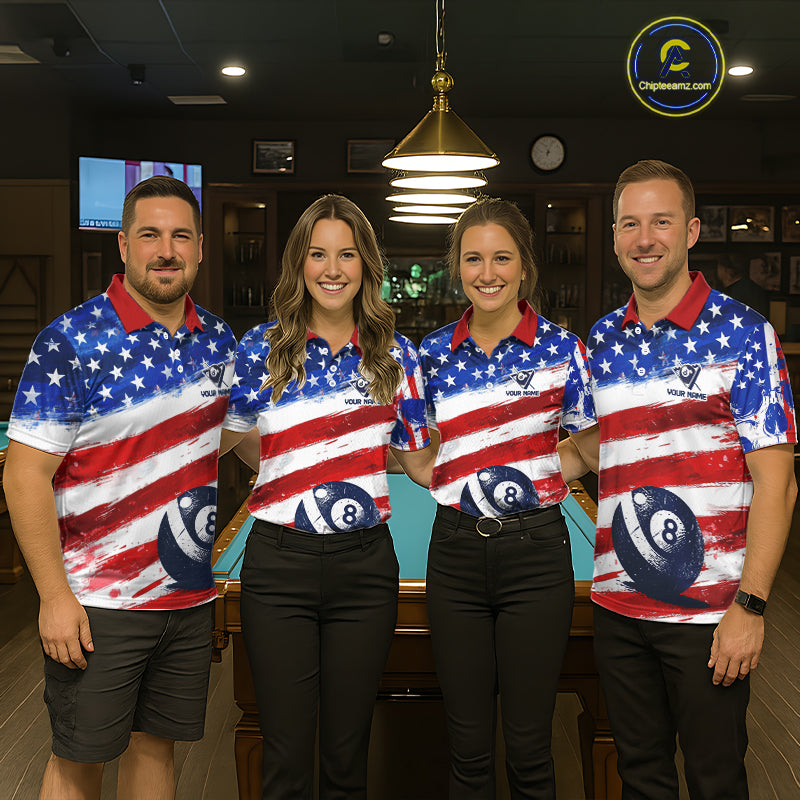 US Flag 8 Ball Pool Women Billiard Team Polo & 1/4-Zip Shirt Custom Billiard Attire Jersey NYN2373