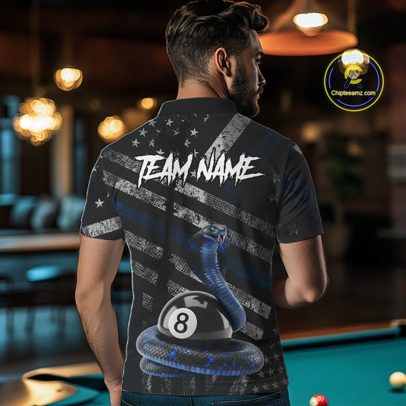 Load image into Gallery viewer, Blue Grunge Cobra 8 Ball Pool Men Billiard Polo & 1/4-Zip Shirt Custom Billiard Attire Jersey NYN2374