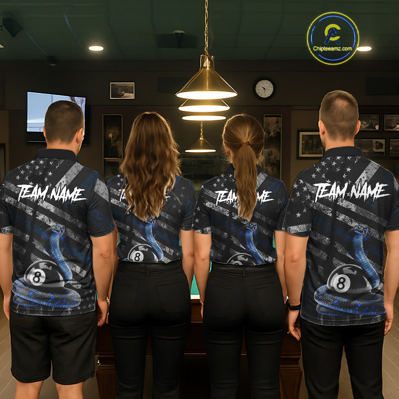 Load image into Gallery viewer, Blue Grunge Cobra 8 Ball Pool Women Billiard Polo & 1/4-Zip Shirt Custom Billiard Attire Jersey NYN2374