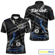 Load image into Gallery viewer, Blue Grunge Cobra 8 Ball Pool Men Billiard Polo &amp; 1/4-Zip Shirt Custom Billiard Attire Jersey NYN2374