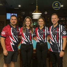 Load image into Gallery viewer, Black &amp; Red US Flag 8 Ball Women Billiard Team Shirt Custom Polo &amp; 1/4-Zip Pool Billiard Attire NYN2377