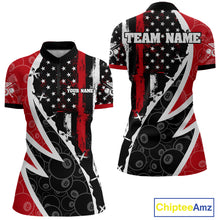 Load image into Gallery viewer, Black &amp; Red US Flag 8 Ball Women Billiard Team Shirt Custom Polo &amp; 1/4-Zip Pool Billiard Attire NYN2377