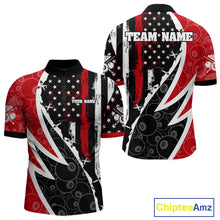 Load image into Gallery viewer, Black &amp; Red US Flag 8 Ball Men Billiard Team Shirt Custom Polo &amp; 1/4-Zip Pool Billiard Attire NYN2377