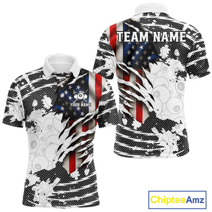 US Flag 8 Ball Men Billiard Team Shirt Custom Patriotic Pool Polo & 1/4-Zip Billiard Attire NYN2378