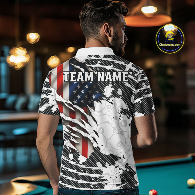 US Flag 8 Ball Men Billiard Team Shirt Custom Patriotic Pool Polo & 1/4-Zip Billiard Attire NYN2378