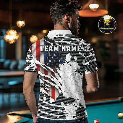 US Flag 8 Ball Men Billiard Team Shirt Custom Patriotic Pool Polo & 1/4-Zip Billiard Attire NYN2378