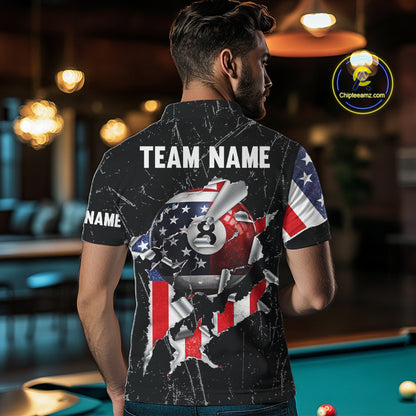 Black Stars 8 Ball Pool Men Billiard Team Shirt Personalized Polo & 1/4-Zip Billiard Gifts NYN2381
