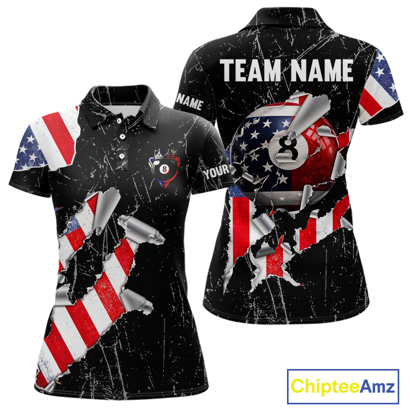 Torn US Flag Grunge Pool 8 Ball Women Billiard Team Shirt Custom Polo & 1/4-Zip Billiard Attire NYN2379