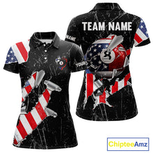 Load image into Gallery viewer, Torn US Flag Grunge Pool 8 Ball Women Billiard Team Shirt Custom Polo &amp; 1/4-Zip Billiard Attire NYN2379