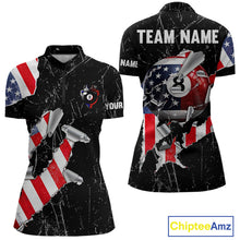 Load image into Gallery viewer, Torn US Flag Grunge Pool 8 Ball Women Billiard Team Shirt Custom Polo &amp; 1/4-Zip Billiard Attire NYN2379