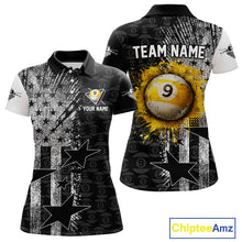 Load image into Gallery viewer, US Flag Grunge 9 Ball Pool Women Billiard Team Shirt Personalized Polo &amp; 1/4-Zip Billiard Gifts NYN2380
