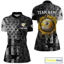 Load image into Gallery viewer, US Flag Grunge 9 Ball Pool Women Billiard Team Shirt Personalized Polo &amp; 1/4-Zip Billiard Gifts NYN2380