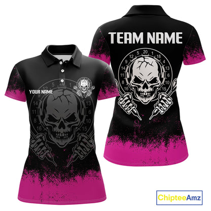Custom Black And Pink Skull Grunge Dart Shirts For Women Outfits Dart Team Jerseys NYN0078