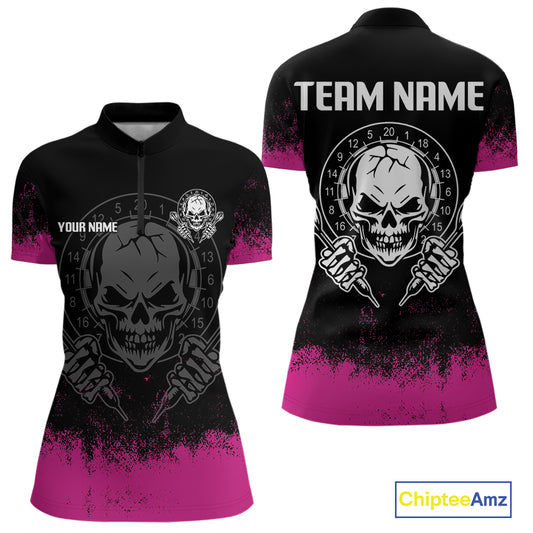 Custom Black And Pink Skull Grunge Dart Shirts For Women Outfits Dart Team Jerseys NYN0078