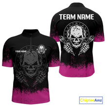 Load image into Gallery viewer, Custom Black And Pink Skull Grunge Dart Shirts For Men Outfits Dart Team Jerseys NYN0078
