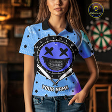 Load image into Gallery viewer, Smile Face Dartboard Custom Funny Blue Dart Shirts For Women, Dart Team Jerseys NYN0084