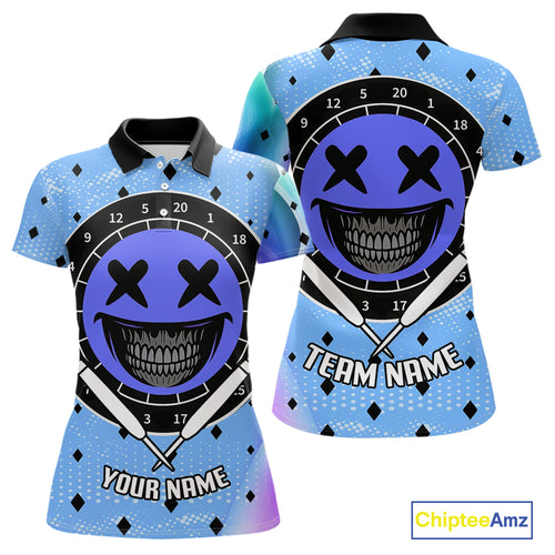 Smile Face Dartboard Custom Funny Blue Dart Shirts For Women, Dart Team Jerseys NYN0084