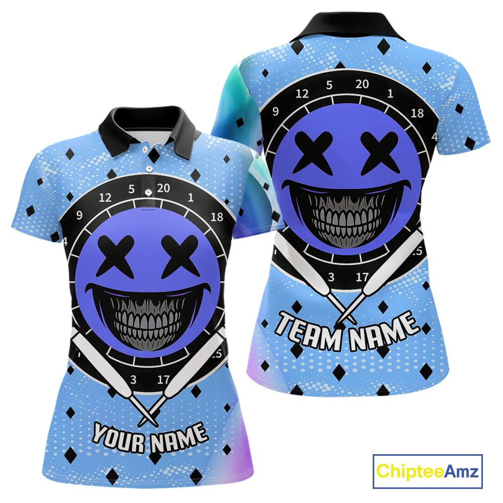 Smile Face Dartboard Custom Funny Blue Dart Shirts For Women, Dart Team Jerseys NYN0084