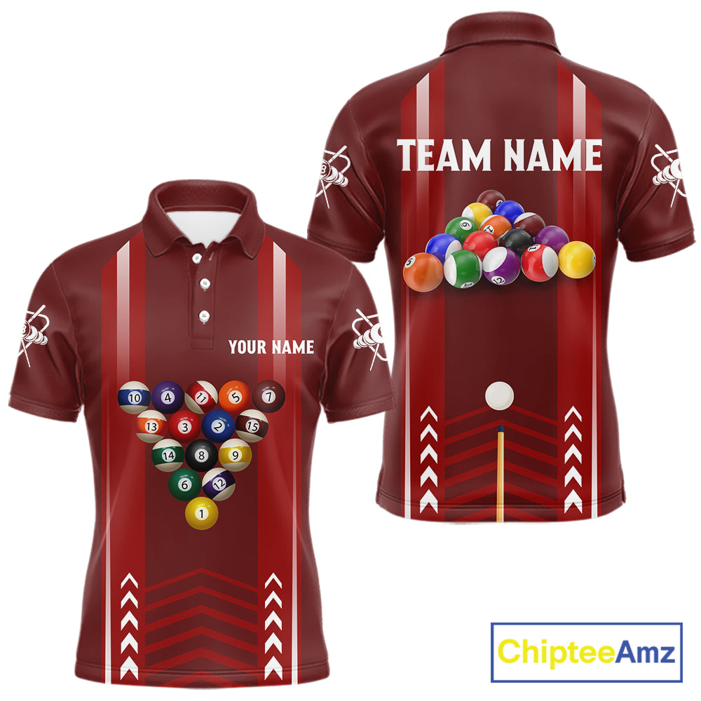 Personalized Red Ball Billiard  Polo & 1/4 Zip Shirt For Men Custom Pool Team Shirt Billiard Jersey NYN2981