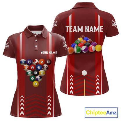 Personalized Red Ball Billiard  Polo & 1/4 Zip Shirt For Women Custom Pool Team Shirt Billiard Jersey NYN2981