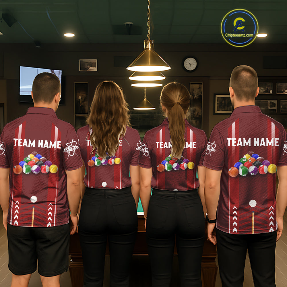 Personalized Red Ball Billiard  Polo & 1/4 Zip Shirt For Men Custom Pool Team Shirt Billiard Jersey NYN2981