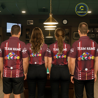 Personalized Red Ball Billiard  Polo & 1/4 Zip Shirt For Men Custom Pool Team Shirt Billiard Jersey NYN2981