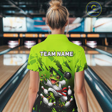Load image into Gallery viewer, Funny Frog Bowling Ball And Pins Shirt For Women Custom Green Polo Quarter-Zip Bowling Team Attire NYN3685